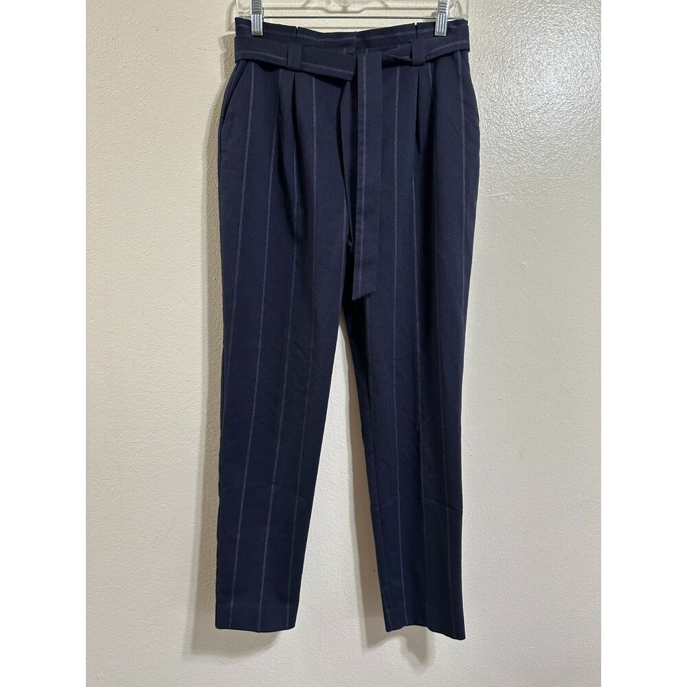 Halogen Women's Paperbag Tie Waist Navy Blue/White Stripe Dress Pants, Size 2